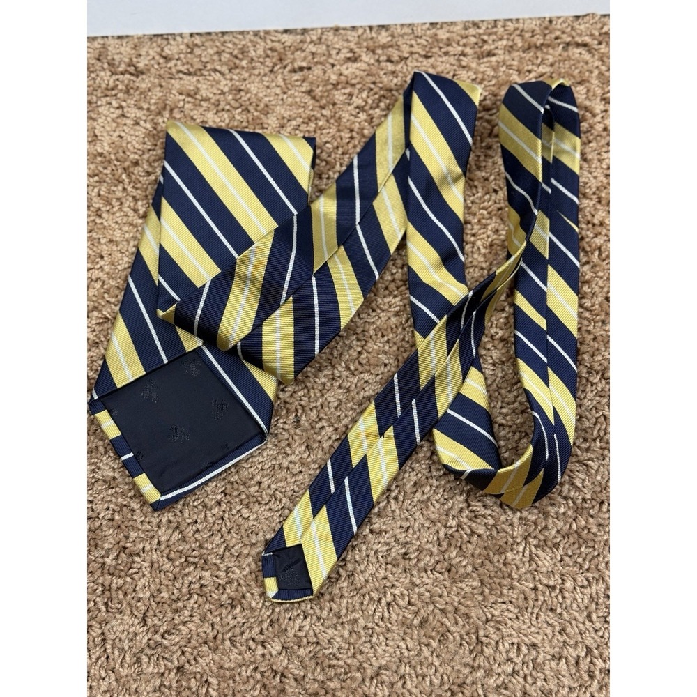 Necktie 100% Silk Brooks Brothers Makers Made In USA Yellow Blue White Striped - Picture 4 of 5